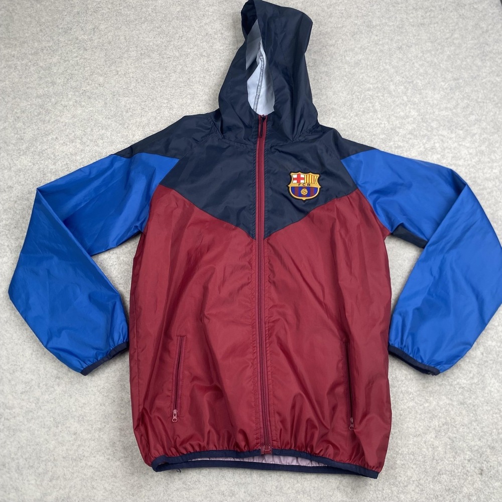 FC Barcelona Jacket Youth XL Navy Red Blue La Liga Soccer Hooded Windbreaker